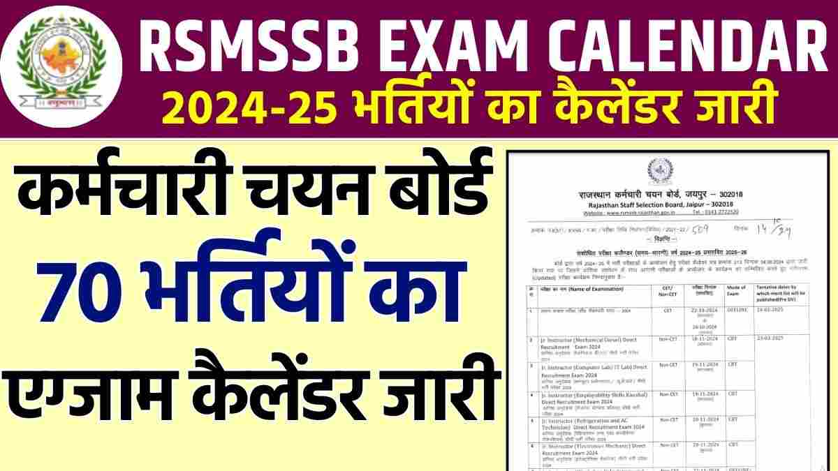 RSMSSB Exam Calendar 2024-25 Out